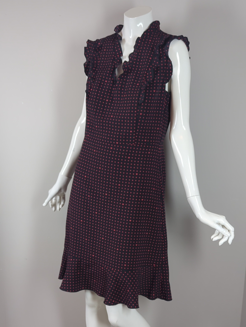 Karl Lagerfeld Black Dress Black Red Polka Dots Ruffle Trim Hearts 4